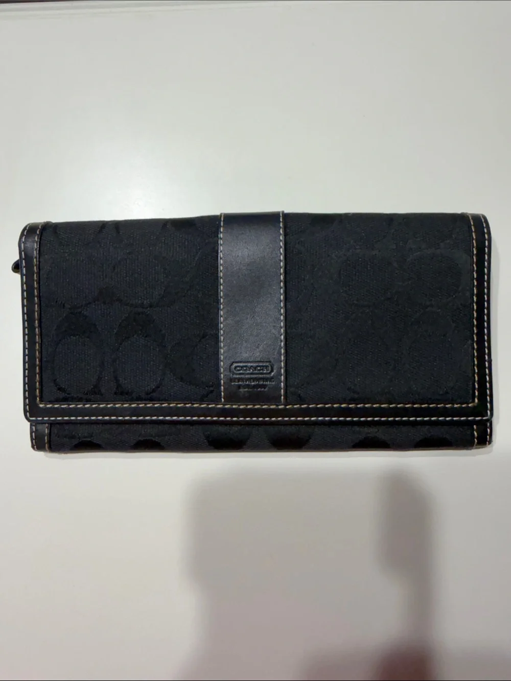 Coach Black Signature Continental Wallet with Leather Trim
